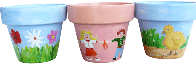 Peinture sur pot en terre cuite.