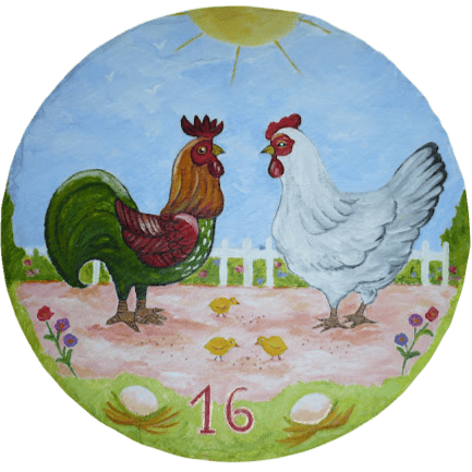 Peinture d'une ardoise de 2 coqs.