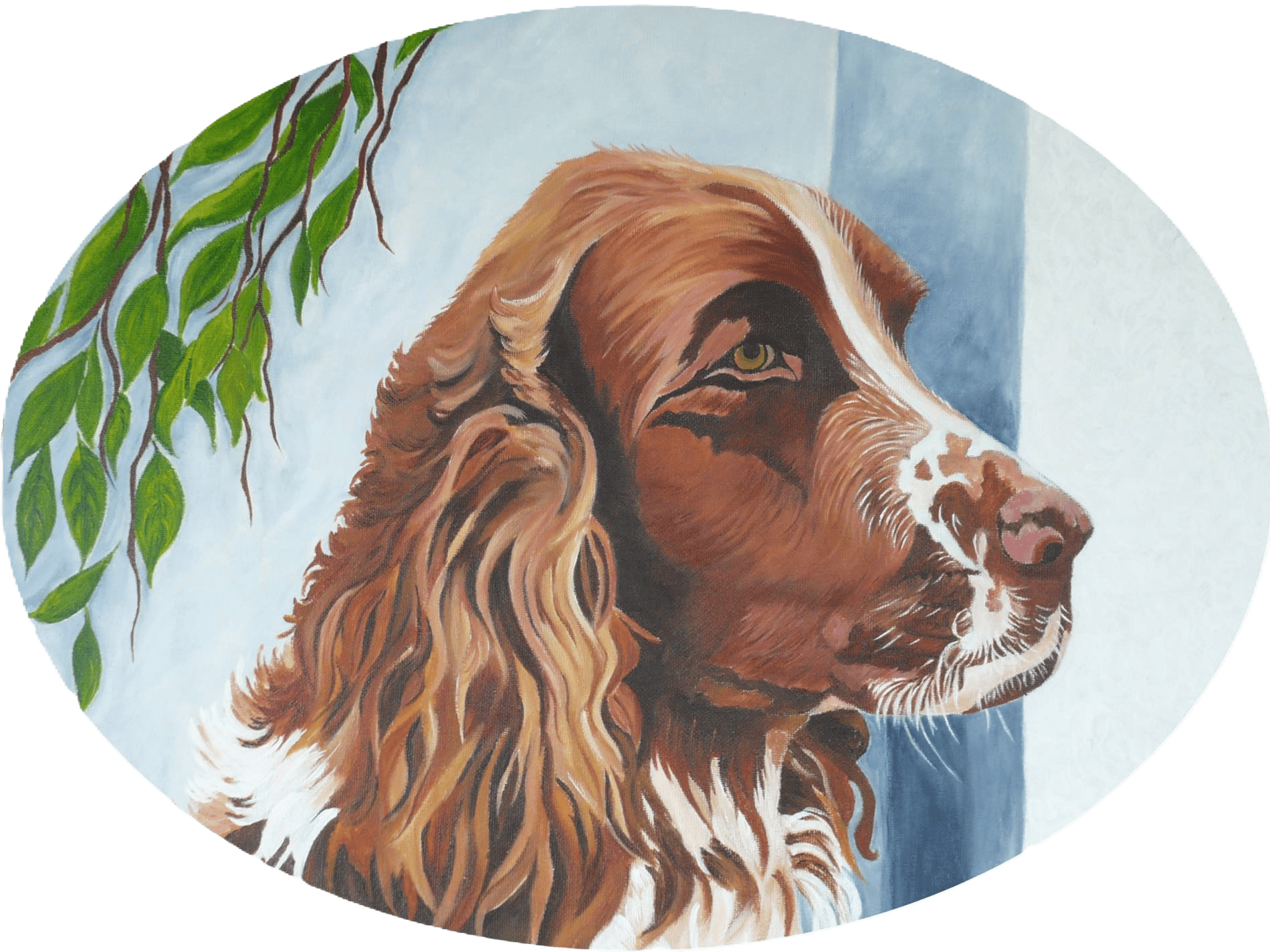 Peinture d'un chien marron.