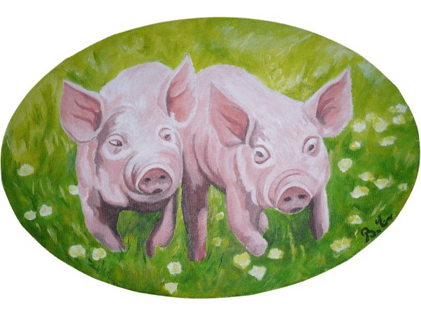 Peinture de deux cochons.