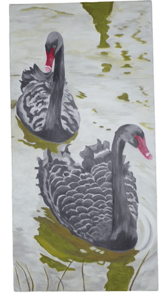 Peinture de deux cygnes.