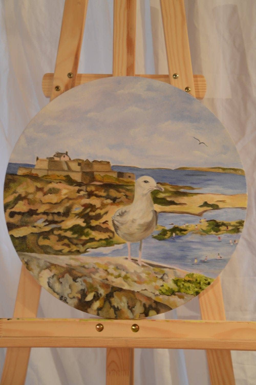 Peinture d'une mouette sur un mur.