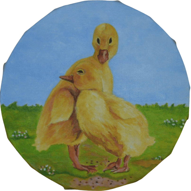 Peinture de deux poussins.