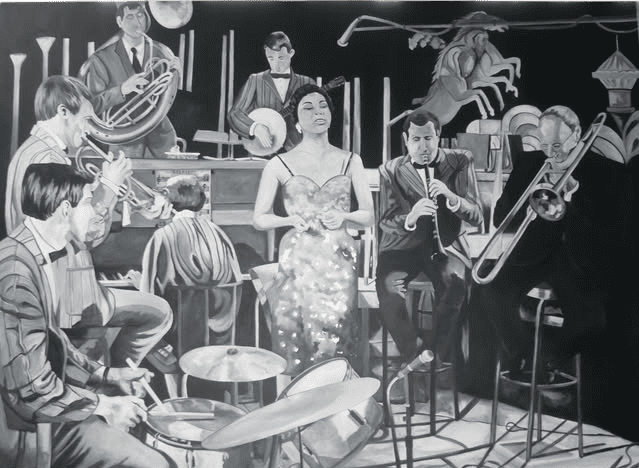 Peinture d'un orchestre avec Aretha Franklin.