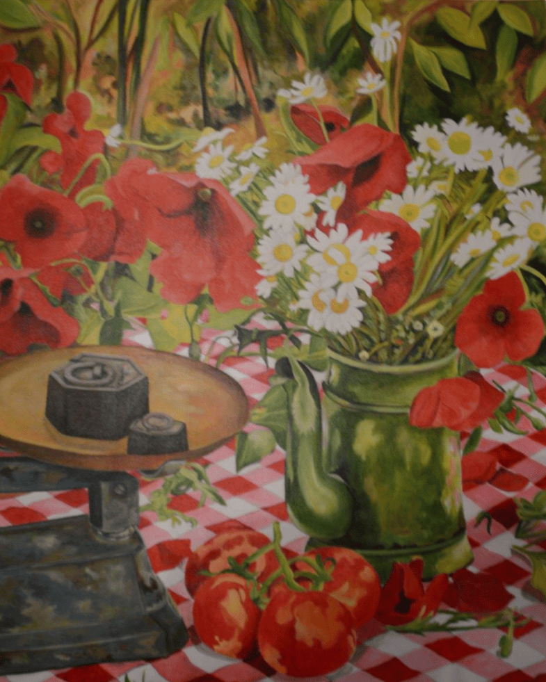 Peinture d'un arrosoir de fleurs.