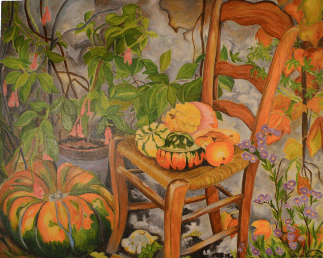 Peinture de citrouille avec une chaise.