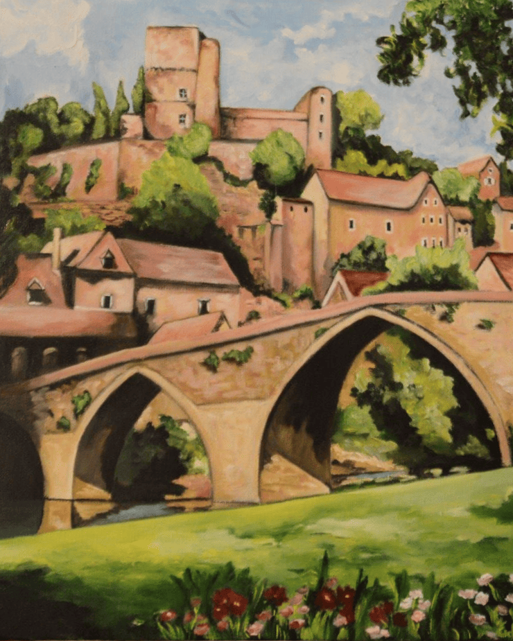 Peinture d'un village en aveyron.