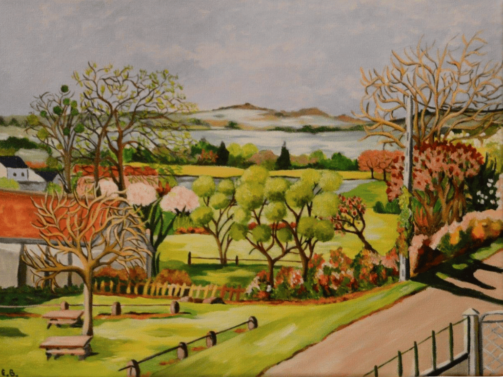 Peinture d'un paysage de village dans le Limousin.