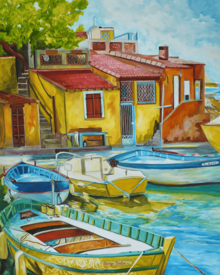 peinture sur toile d'un port